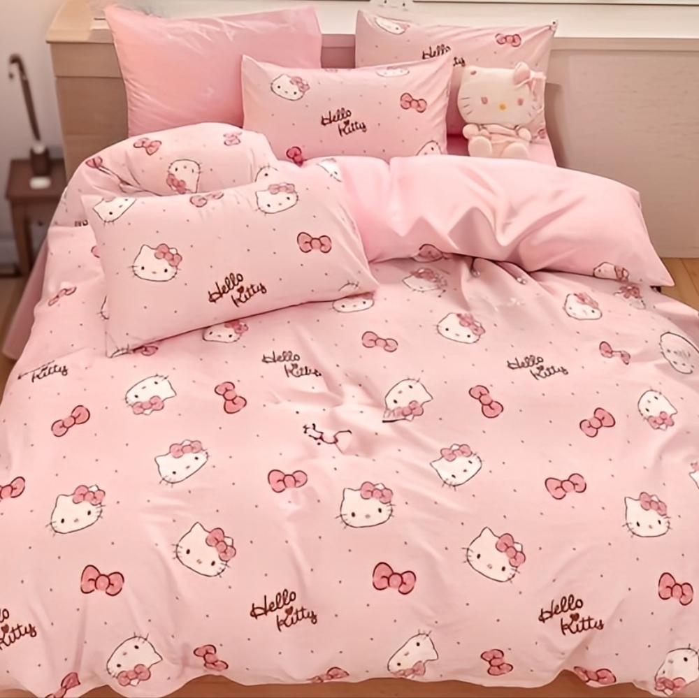 Hello Kitty Pink Bedding Set - Duvet Cover, Bed Sheet, Pillowcases